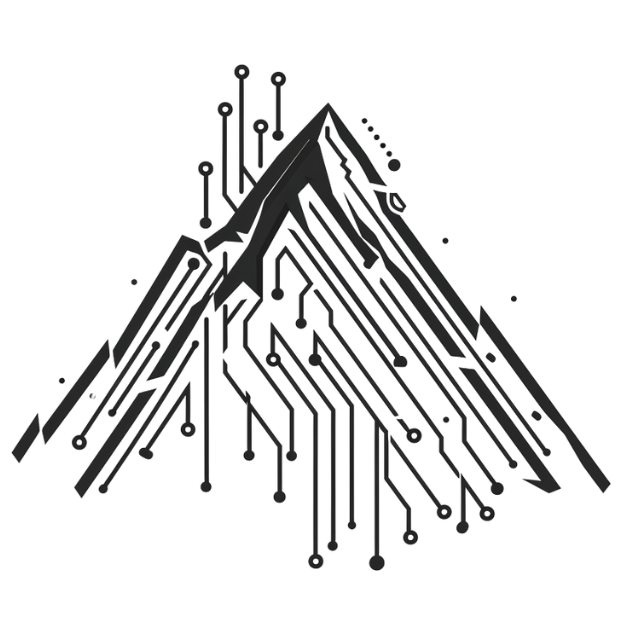 Mountain motif with circuit board design elements